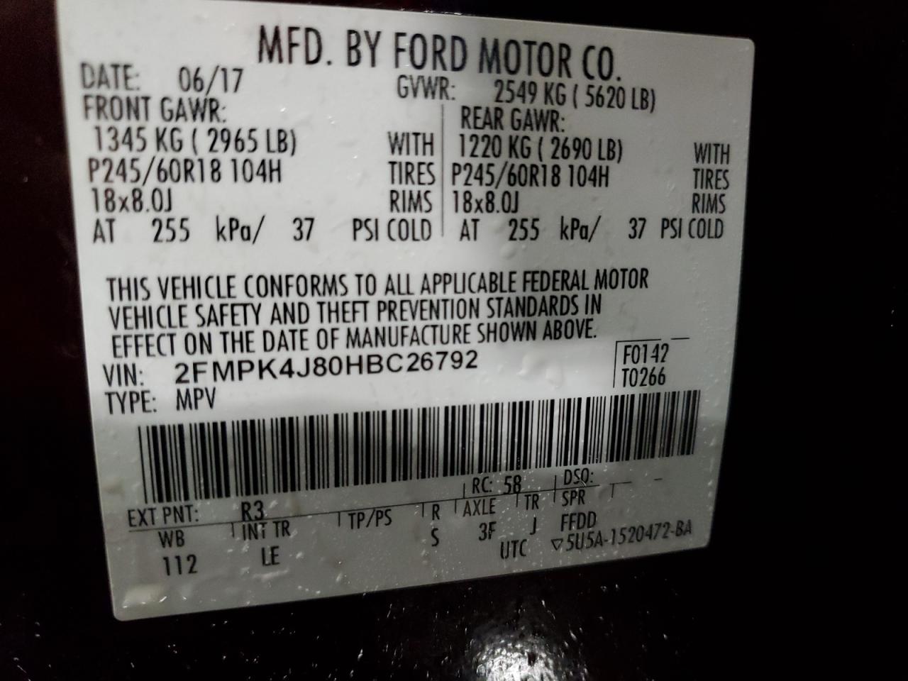 2017 Ford Edge Sel VIN: 2FMPK4J80HBC26792 Lot: 81222245