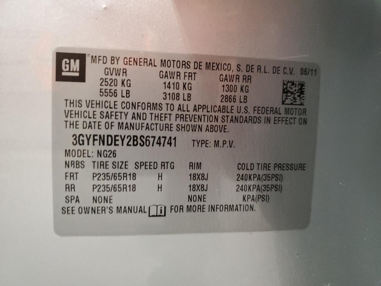 2011 Cadillac Srx Luxury Collection VIN: 3GYFNDEY2BS674741 Lot: 71678755