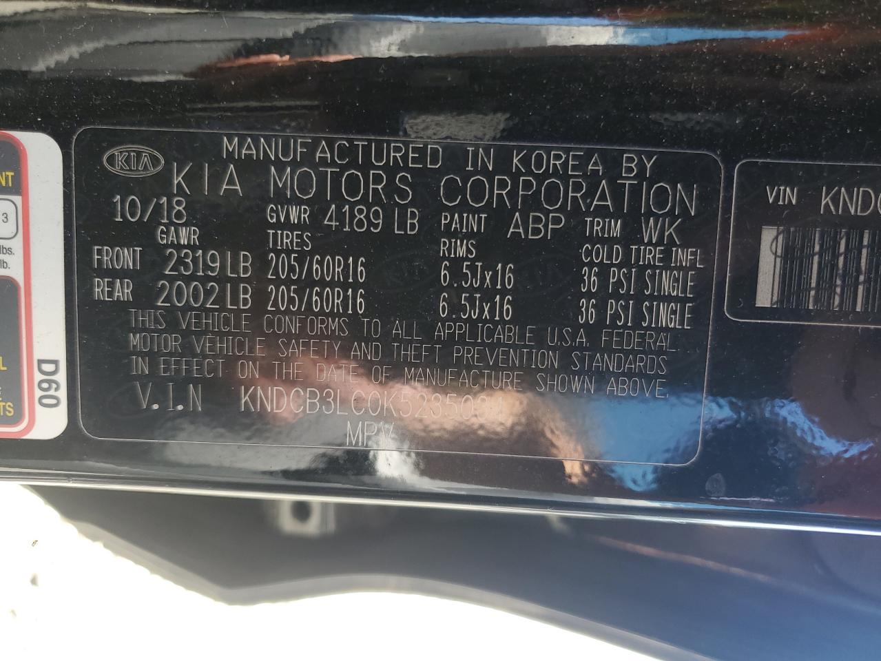 2019 Kia Niro Fe VIN: KNDCB3LC0K5235034 Lot: 81593275