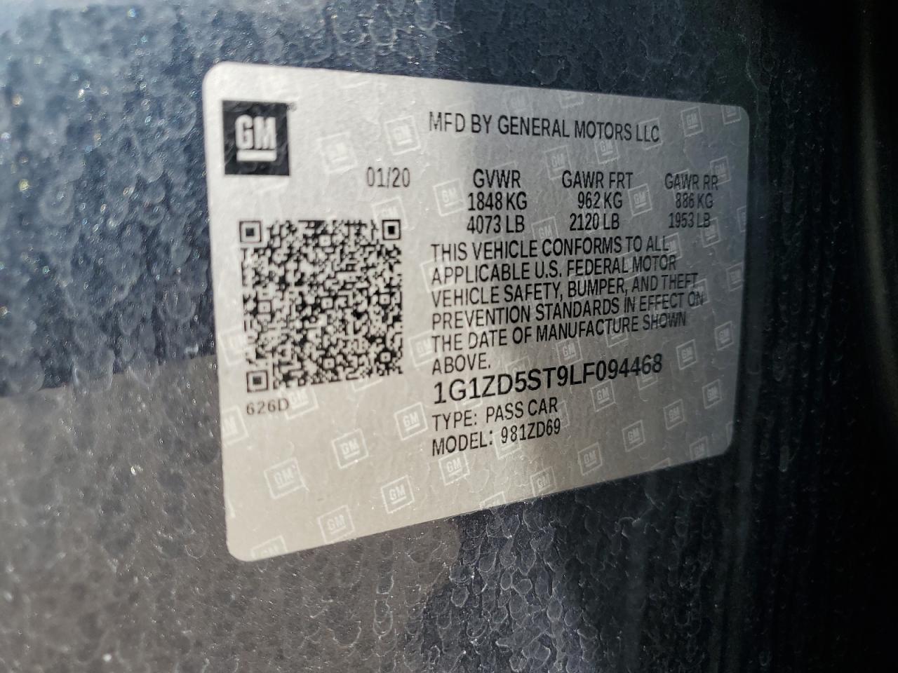 2020 Chevrolet Malibu Lt VIN: 1G1ZD5ST9LF094468 Lot: 80886085