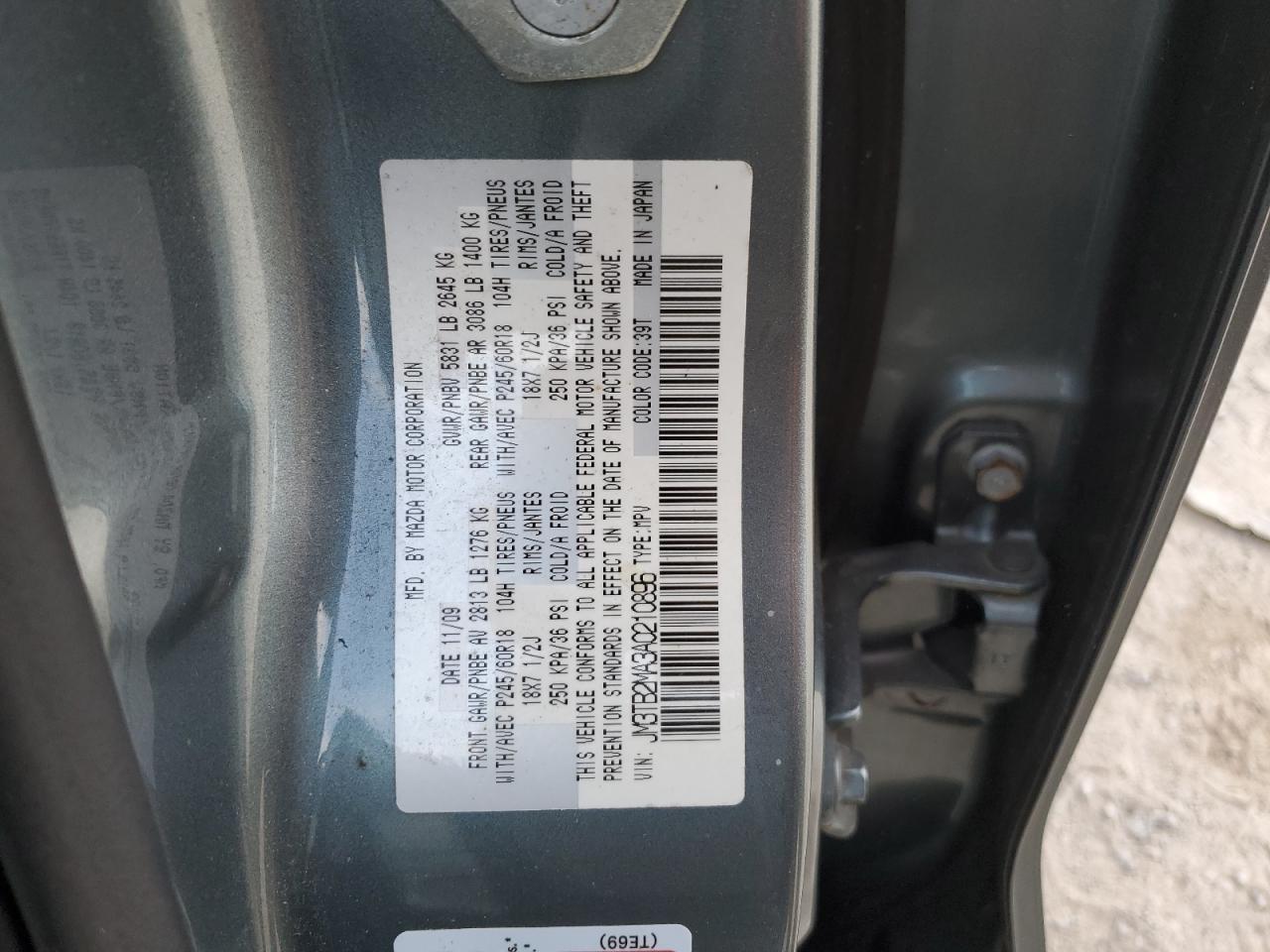 2010 Mazda Cx-9 VIN: JM3TB2MA3A0210896 Lot: 71001725