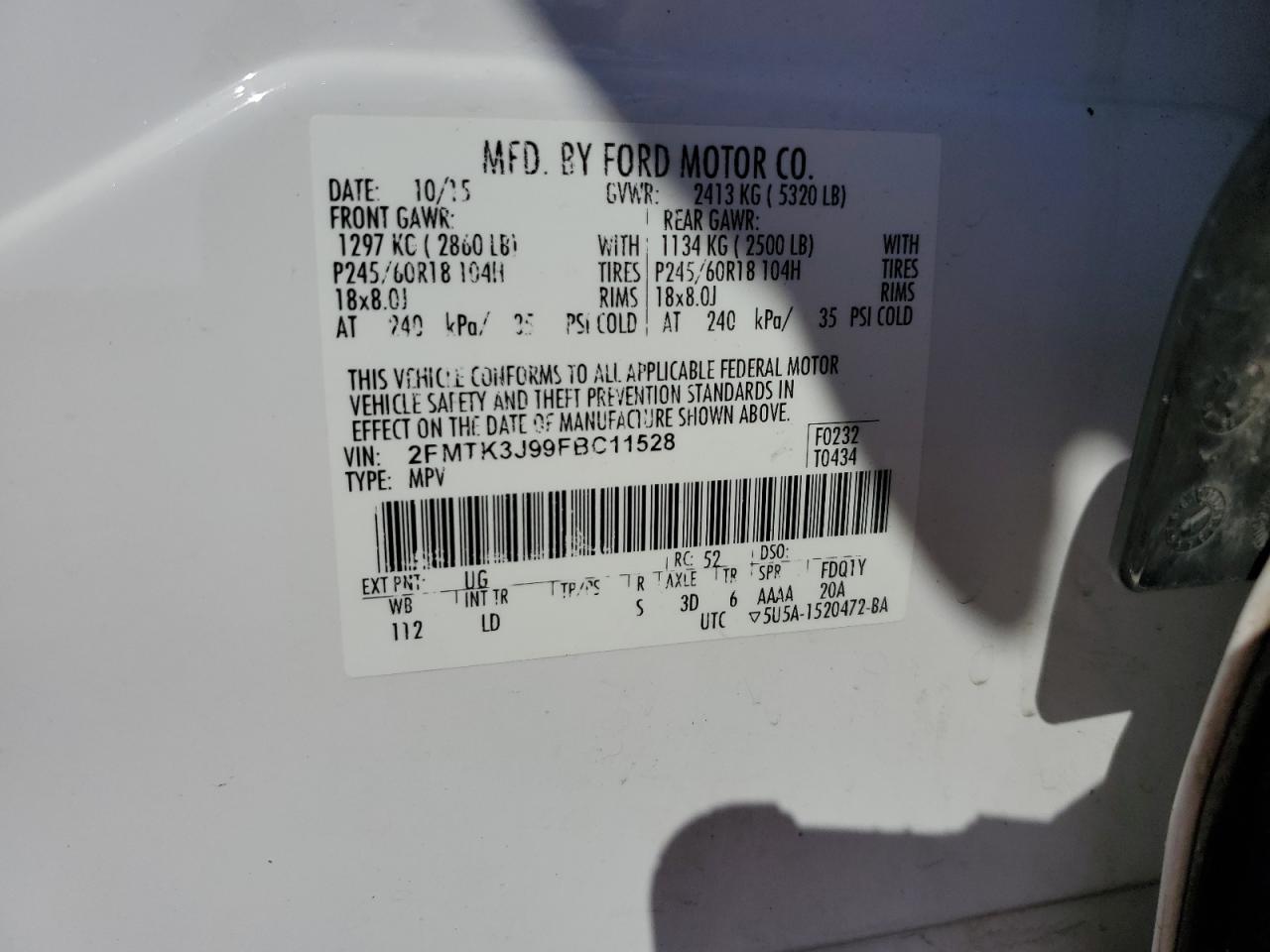 2015 Ford Edge Sel VIN: 2FMTK3J99FBC11528 Lot: 71200785