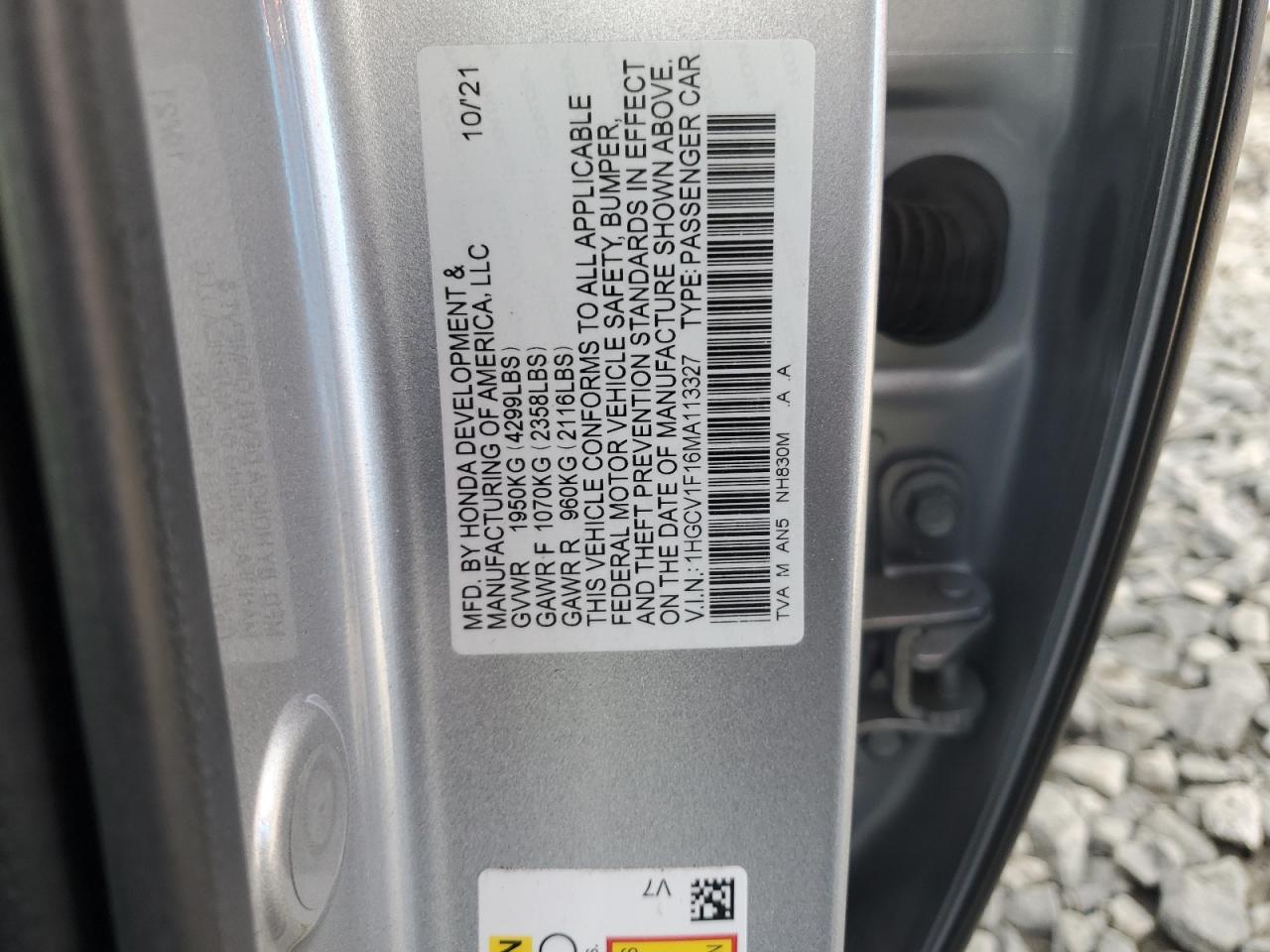 2021 Honda Accord Lx VIN: 1HGCV1F16MA113327 Lot: 80080495