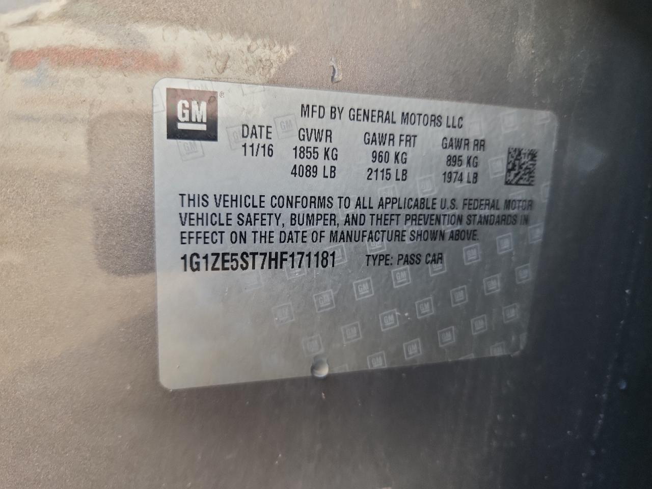 2017 Chevrolet Malibu Lt VIN: 1G1ZE5ST7HF171181 Lot: 81285165