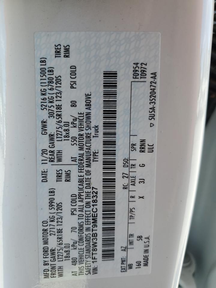 2021 Ford F350 Super Duty VIN: 1FT8W3BT9MEC18327 Lot: 71986995