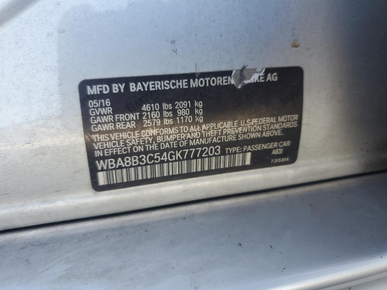 2016 BMW 340 I VIN: WBA8B3C54GK777203 Lot: 80463345