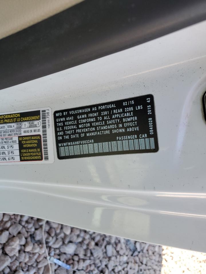 2015 Volkswagen Eos Lux VIN: WVWFW8AH6FV003248 Lot: 82118315