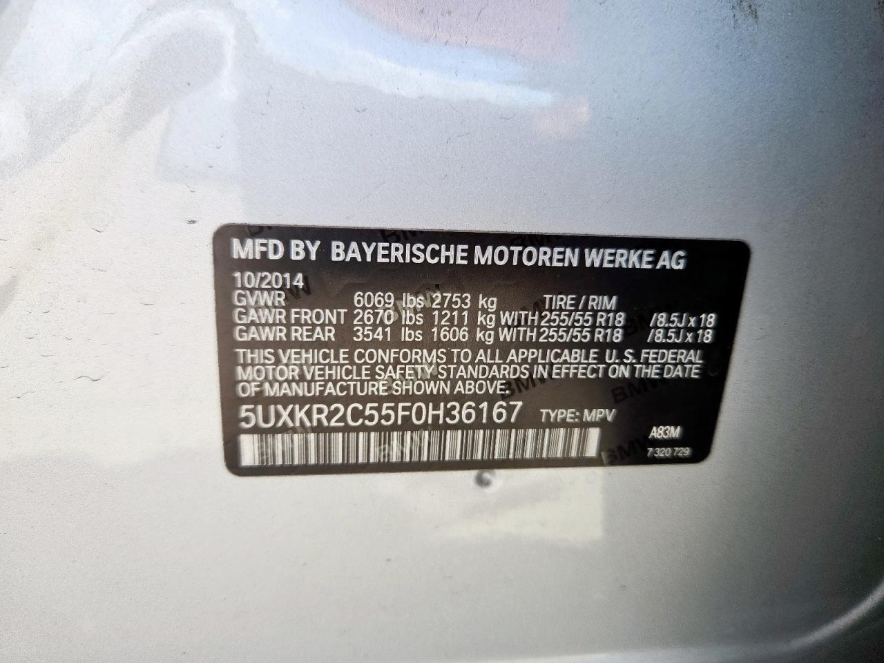 2015 BMW X5 Sdrive35I VIN: 5UXKR2C55F0H36167 Lot: 82116245