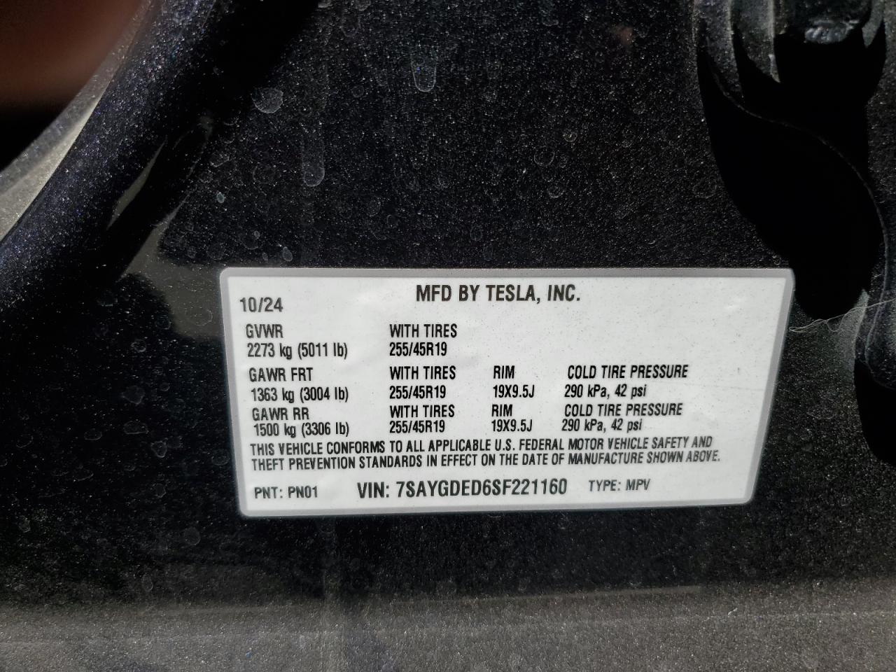 2025 Tesla Model Y VIN: 7SAYGDED6SF221160 Lot: 71631685