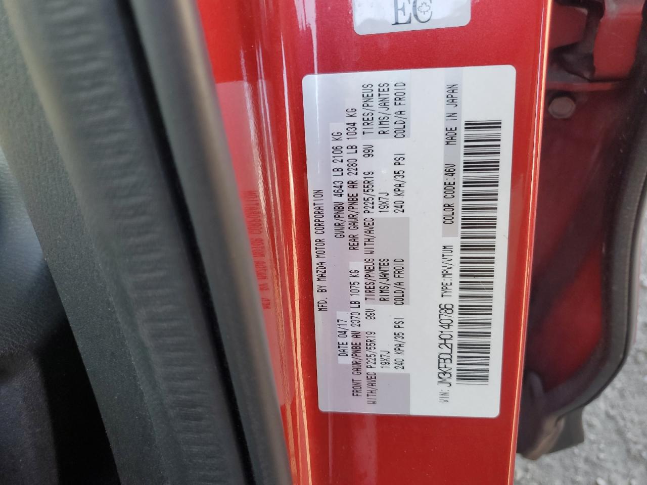 2017 Mazda Cx-5 Grand Touring VIN: JM3KFBDL2H0140786 Lot: 80700565