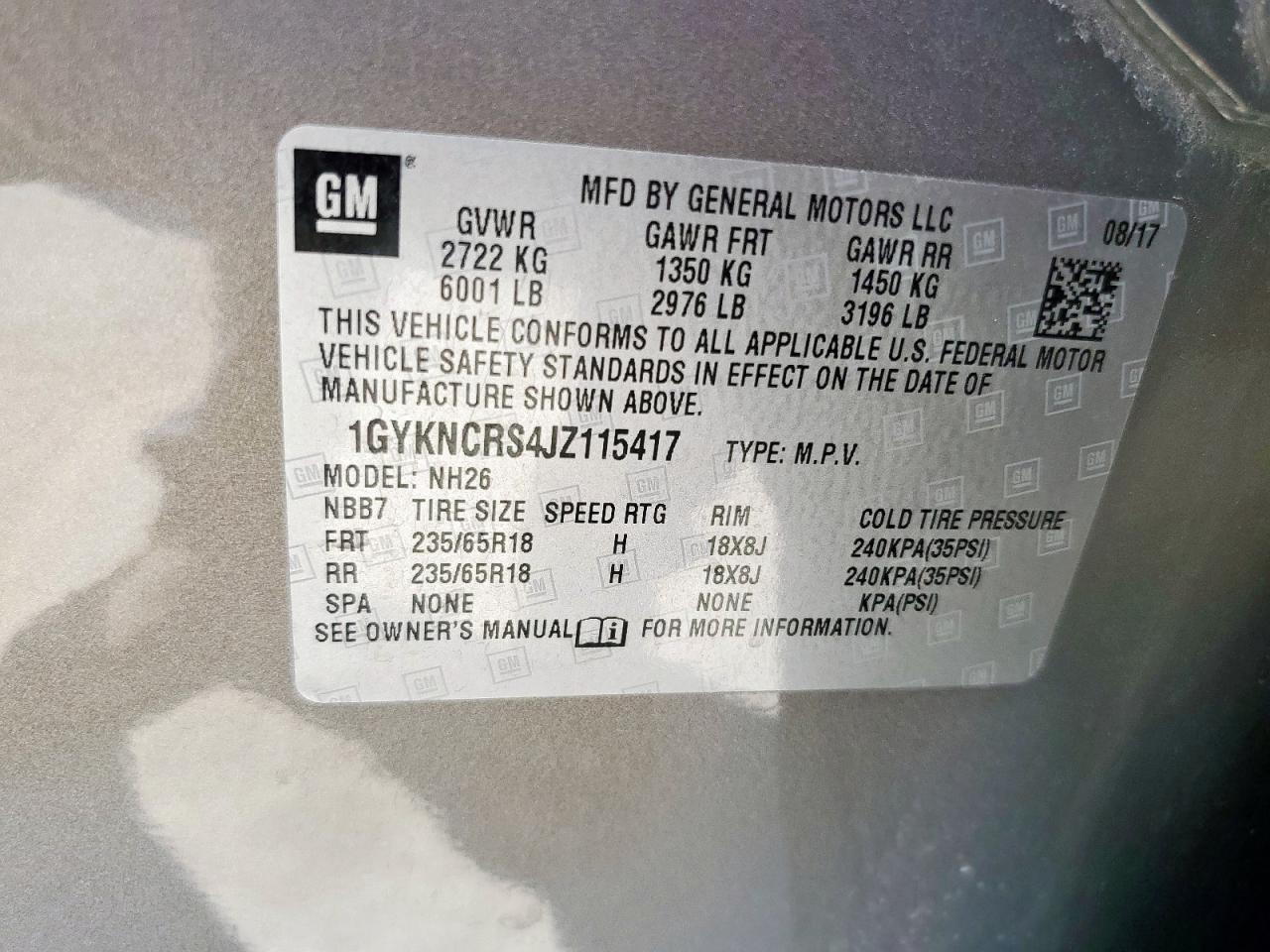 2018 Cadillac Xt5 Luxury VIN: 1GYKNCRS4JZ115417 Lot: 81292875