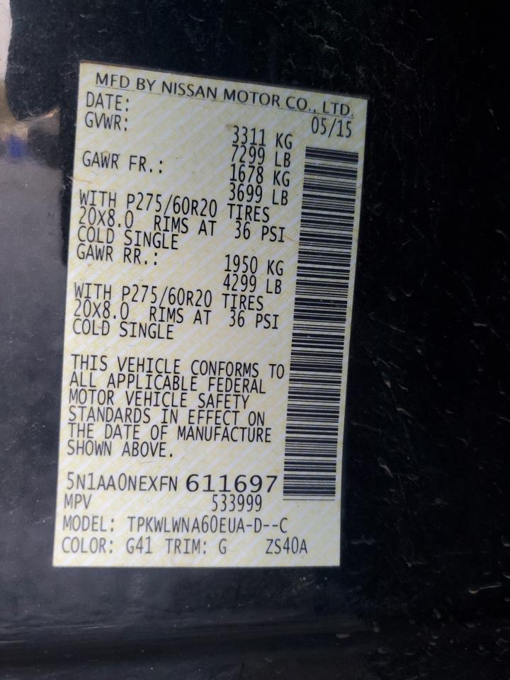 2015 Nissan Armada Platinum VIN: 5N1AA0NEXFN611697 Lot: 81655035