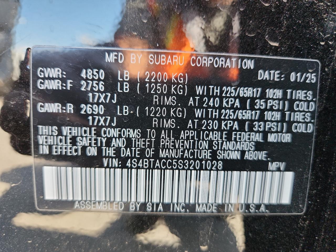 2025 Subaru Outback Premium VIN: 4S4BTACC5S3201028 Lot: 80809325