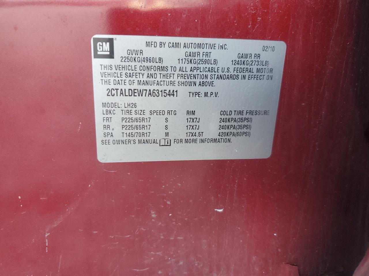 2010 GMC Terrain Sle VIN: 2CTALDEW7A6315441 Lot: 81671665