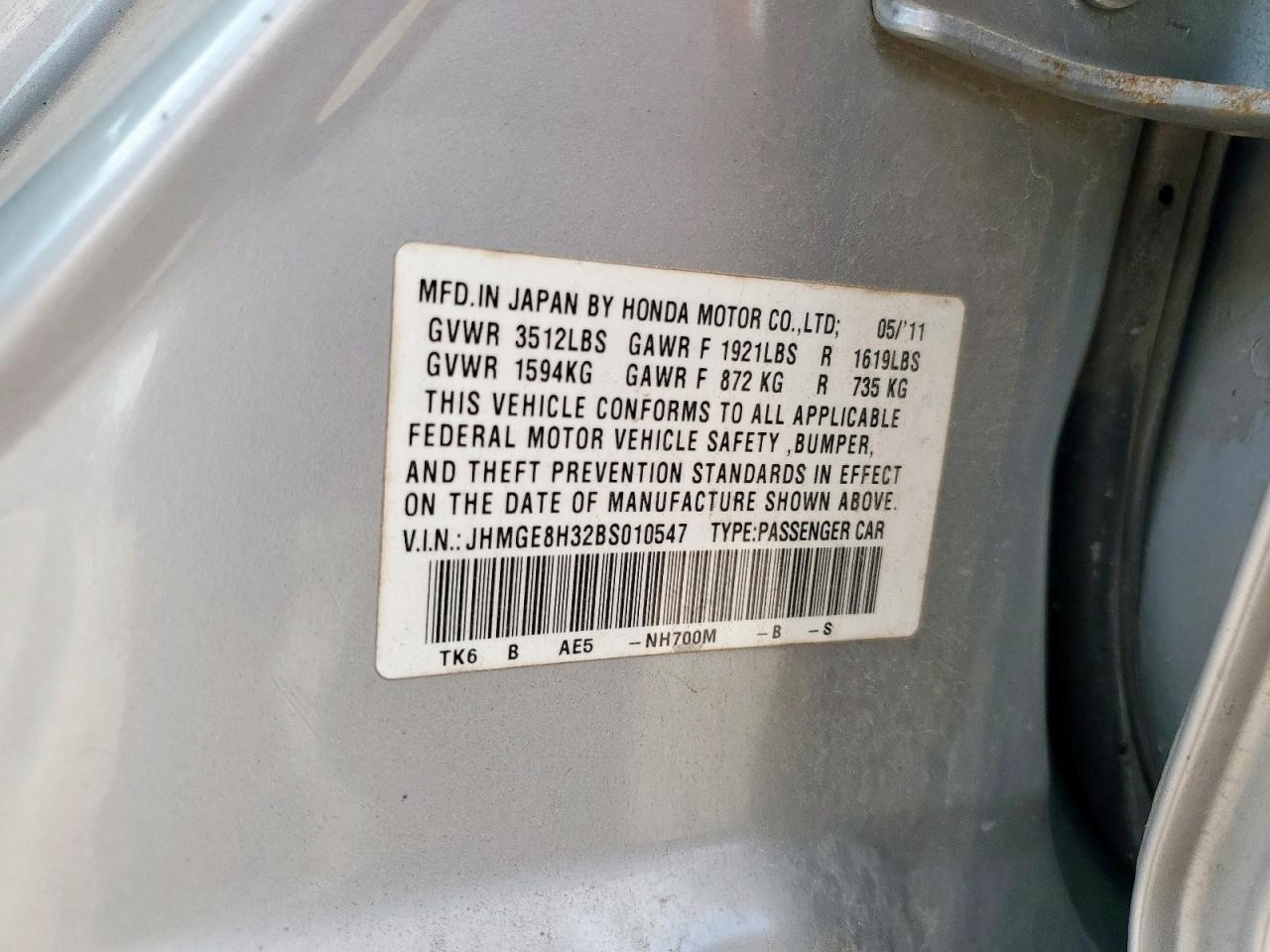 2011 Honda Fit VIN: JHMGE8H32BS010547 Lot: 83970285