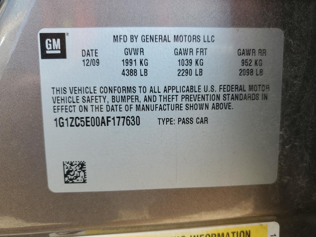 2010 Chevrolet Malibu 1Lt VIN: 1G1ZC5E00AF177630 Lot: 70694745