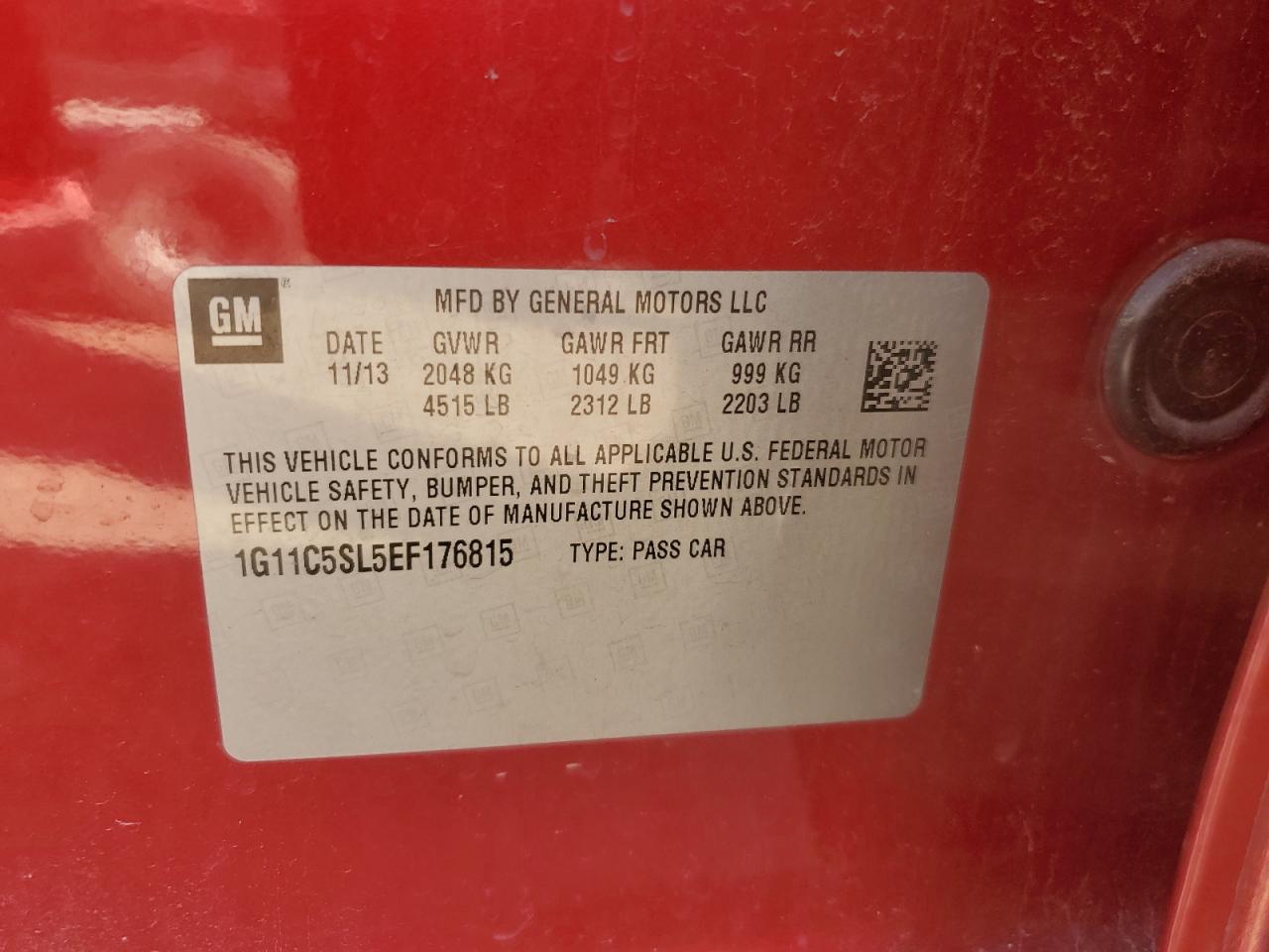 2014 Chevrolet Malibu 1Lt VIN: 1G11C5SL5EF176815 Lot: 81493725