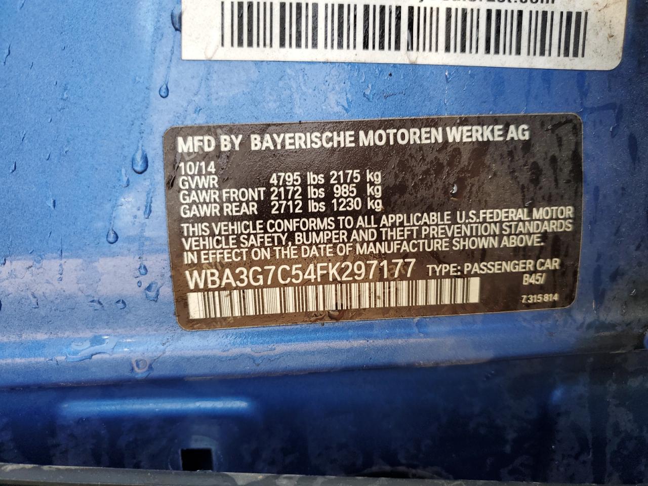 2015 BMW 328 Xi VIN: WBA3G7C54FK297177 Lot: 80212435