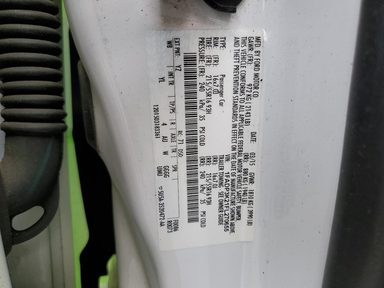 2015 Ford Focus Se VIN: 1FADP3K21FL270655 Lot: 83862395