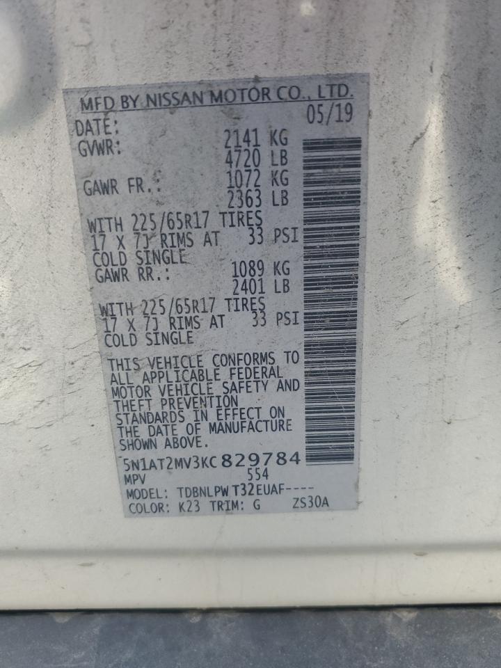 2019 Nissan Rogue S VIN: 5N1AT2MV3KC829784 Lot: 84238385