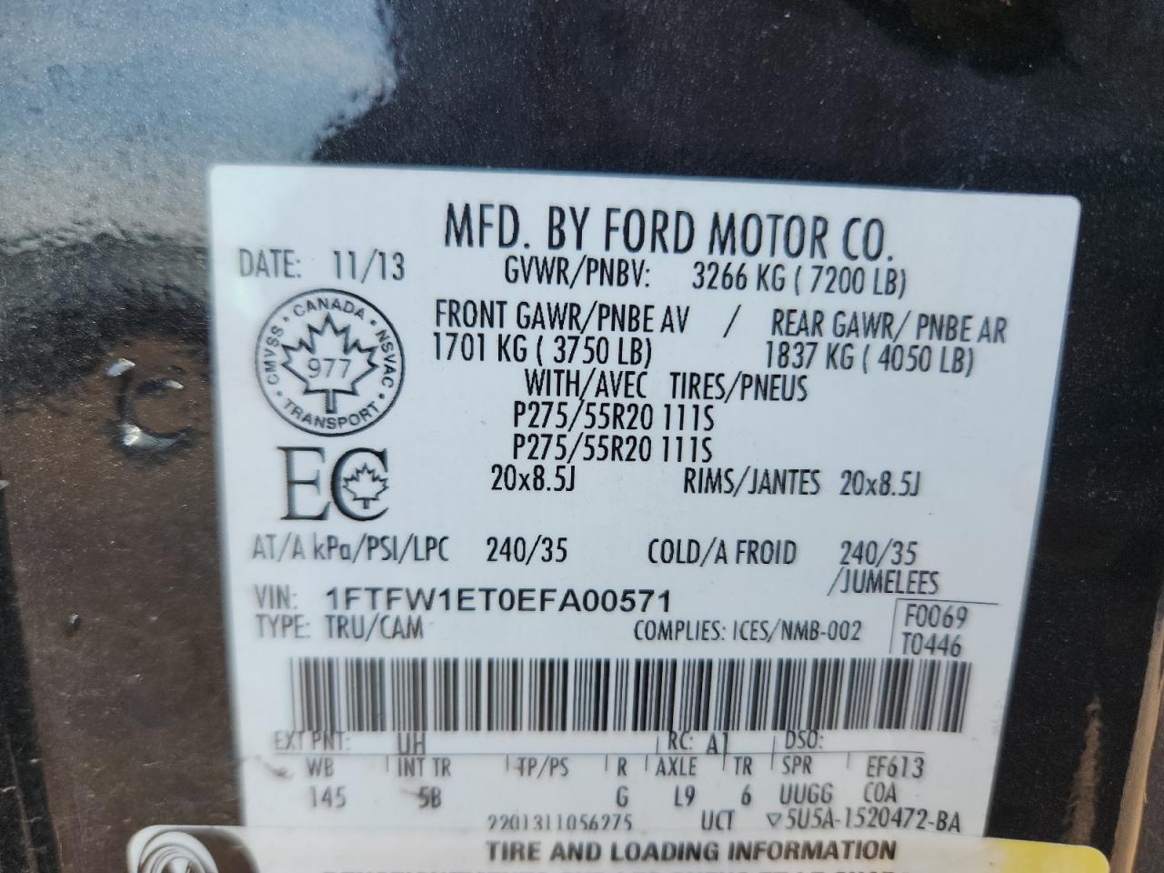 2014 Ford F150 Supercrew VIN: 1FTFW1ET0EFA00571 Lot: 83959745