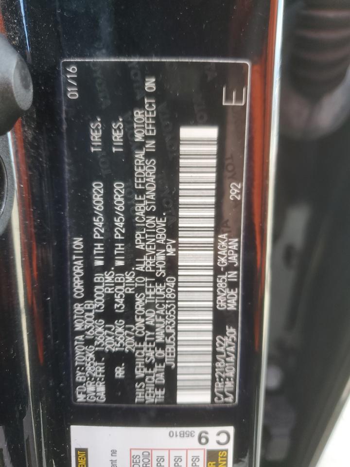 2016 Toyota 4Runner Sr5/Sr5 Premium VIN: JTEBU5JR3G5318940 Lot: 84355495