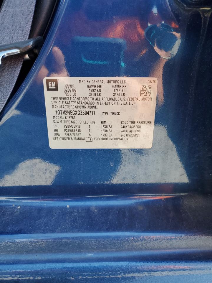 2016 GMC Sierra K1500 Slt VIN: 1GTV2NECXGZ304717 Lot: 81106845