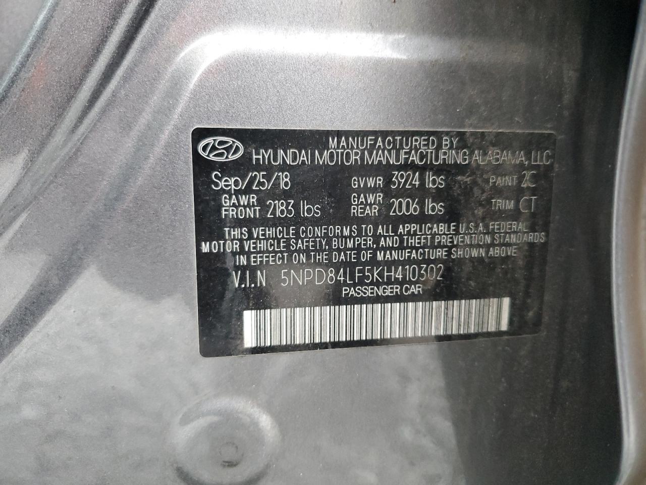 2019 Hyundai Elantra Sel VIN: 5NPD84LF5KH410302 Lot: 81255025