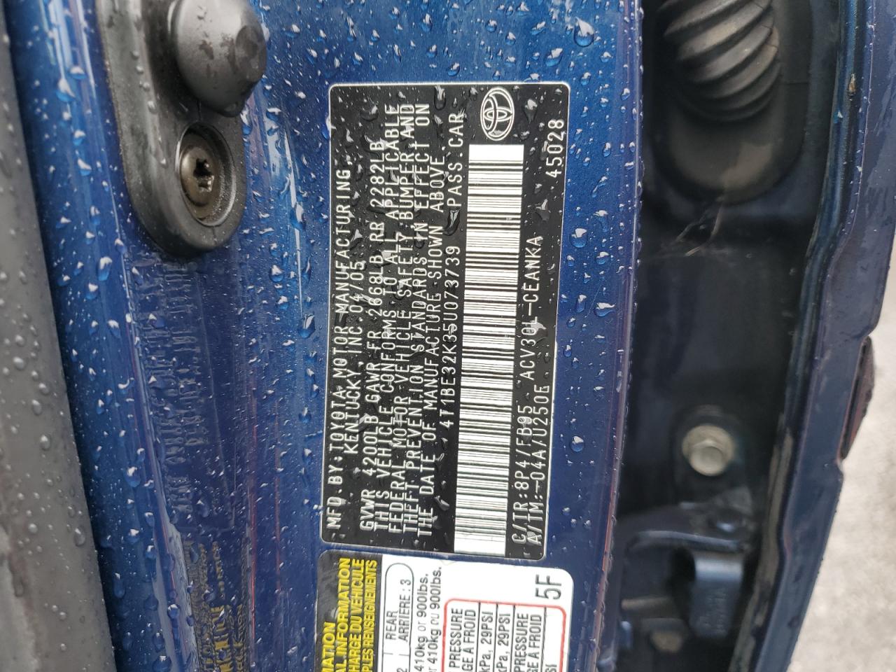 2005 Toyota Camry Le VIN: 4T1BE32K35U073739 Lot: 82128585