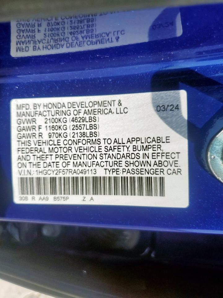 2024 Honda Accord Hybrid Sport VIN: 1HGCY2F57RA049113 Lot: 81128885