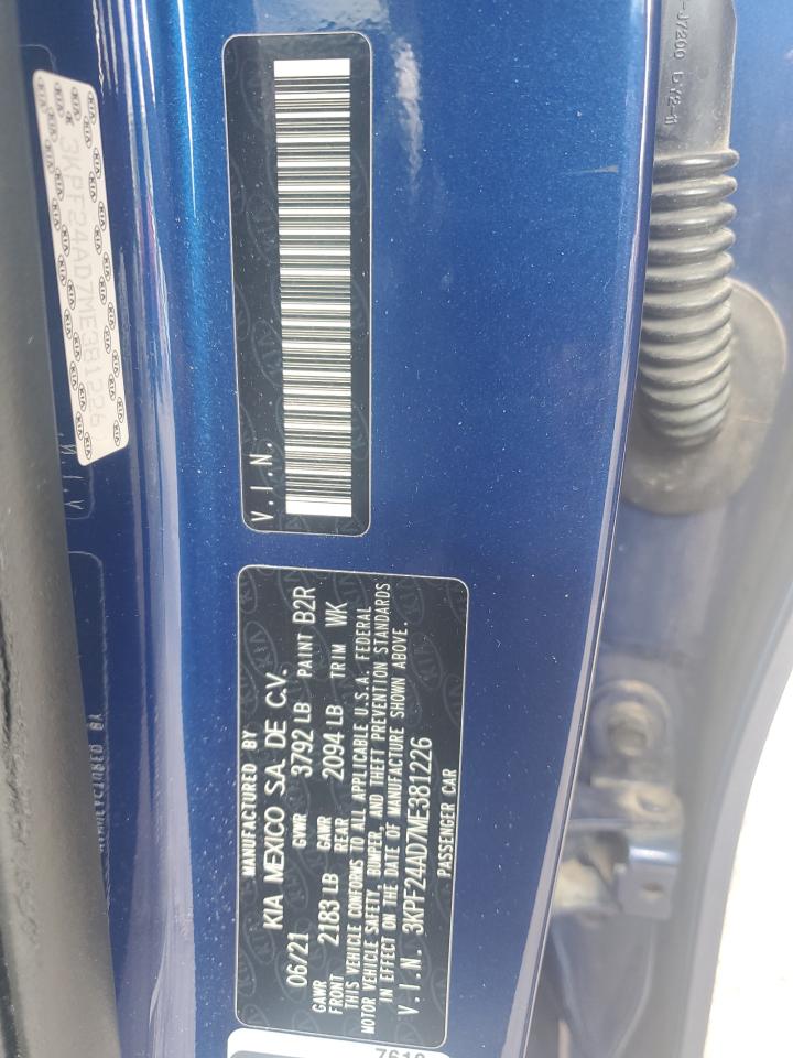 2021 Kia Forte Fe VIN: 3KPF24AD7ME381226 Lot: 84167535