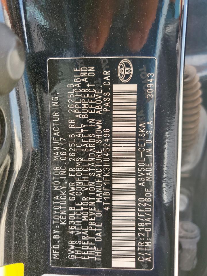 2017 Toyota Camry Le VIN: 4T1BF1FK3HU452496 Lot: 84758025