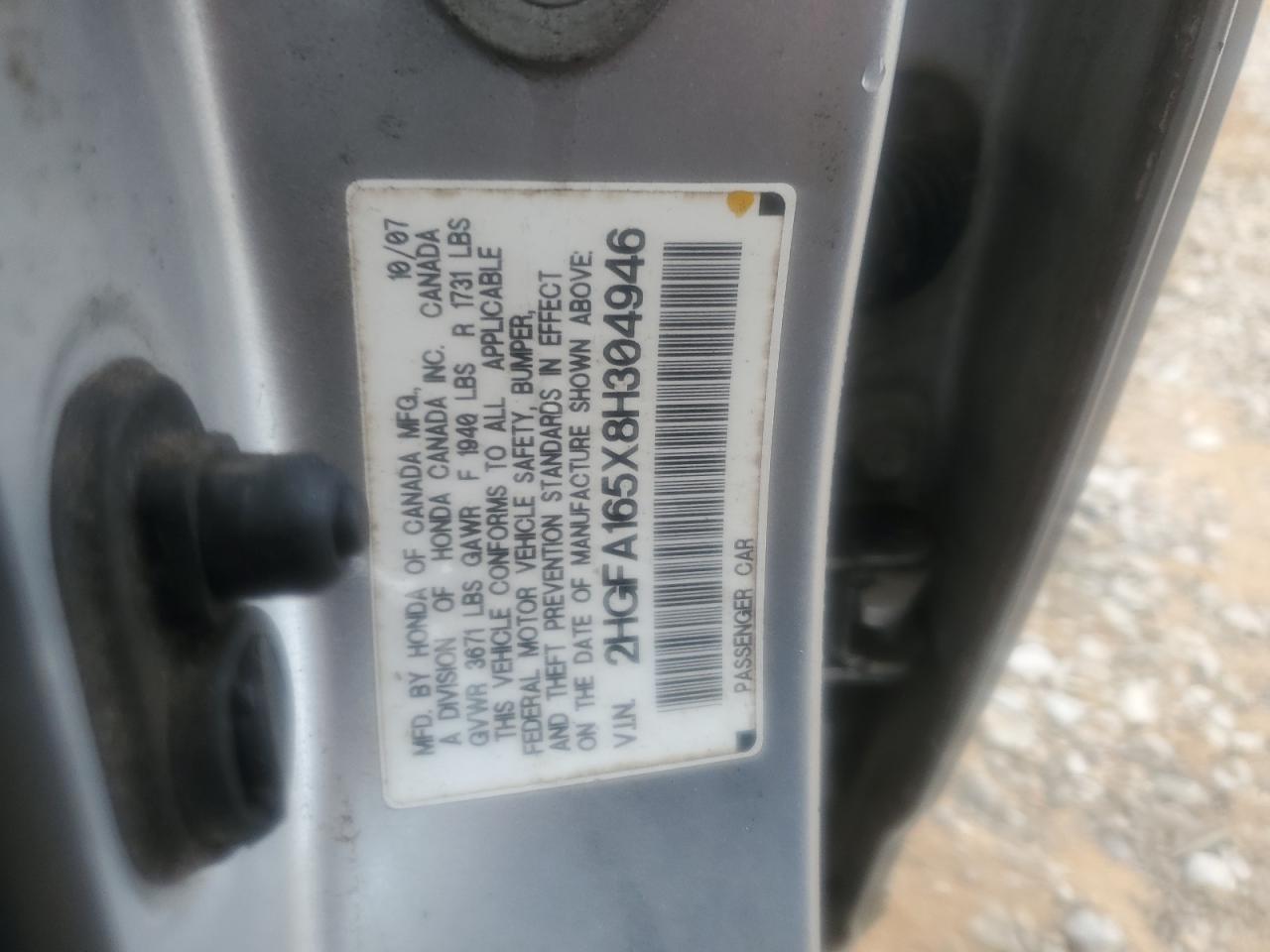 2008 Honda Civic Lx VIN: 2HGFA165X8H304946 Lot: 82142285
