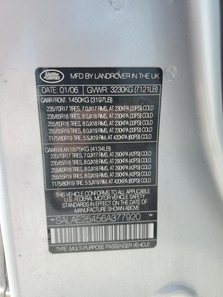 2006 Land Rover Lr3 Se VIN: SALAE25456A377920 Lot: 80761585
