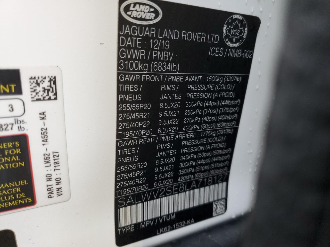 2020 Land Rover Range Rover Sport P525 Autobiography VIN: SALWV2SE8LA718127 Lot: 70770425