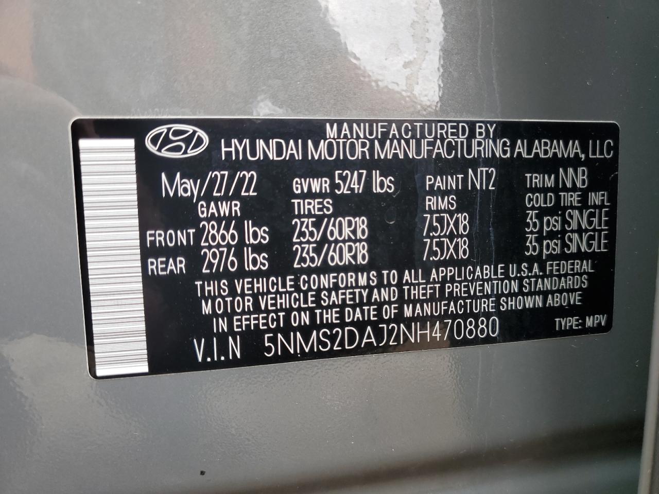 2022 Hyundai Santa Fe Sel VIN: 5NMS2DAJ2NH470880 Lot: 81657745