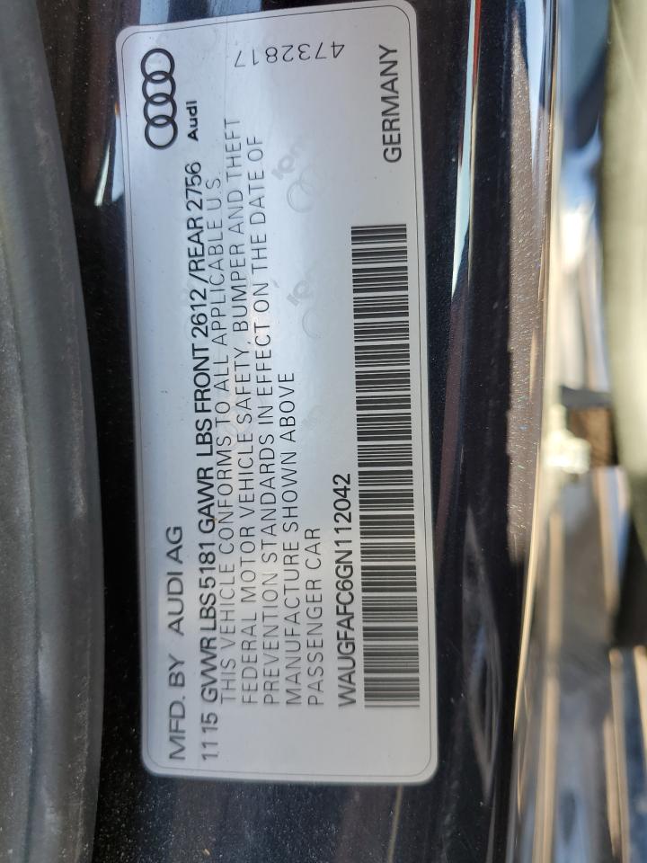 2016 Audi A6 Premium Plus VIN: WAUGFAFC6GN112042 Lot: 71149335