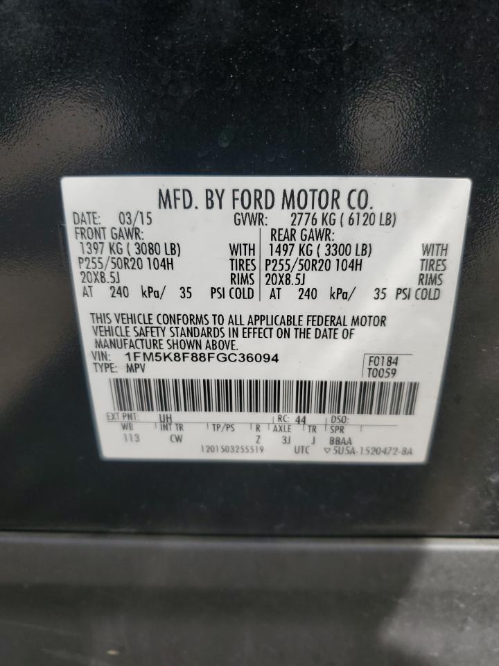 2015 Ford Explorer Limited VIN: 1FM5K8F88FGC36094 Lot: 81722555