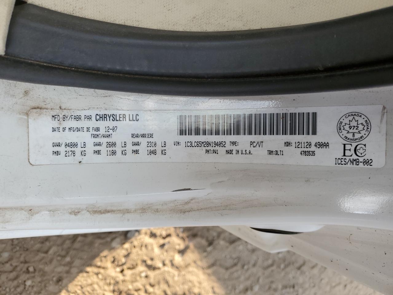 2008 Chrysler Sebring Limited VIN: 1C3LC65M28N194052 Lot: 71979045
