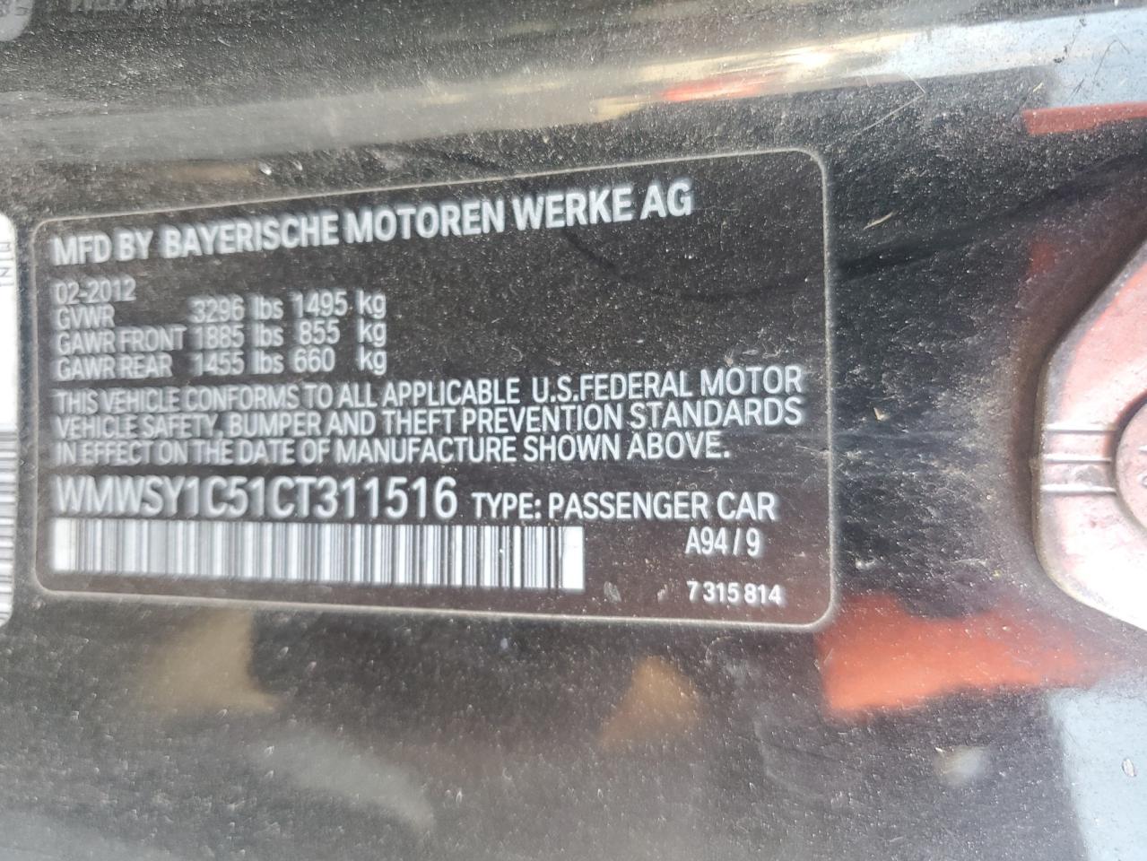 2012 Mini Cooper Roadster VIN: WMWSY1C51CT311516 Lot: 81755455