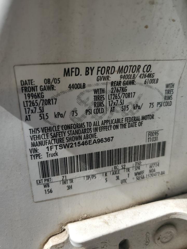 2006 Ford F250 Super Duty VIN: 1FTSW21546EA96367 Lot: 82052355