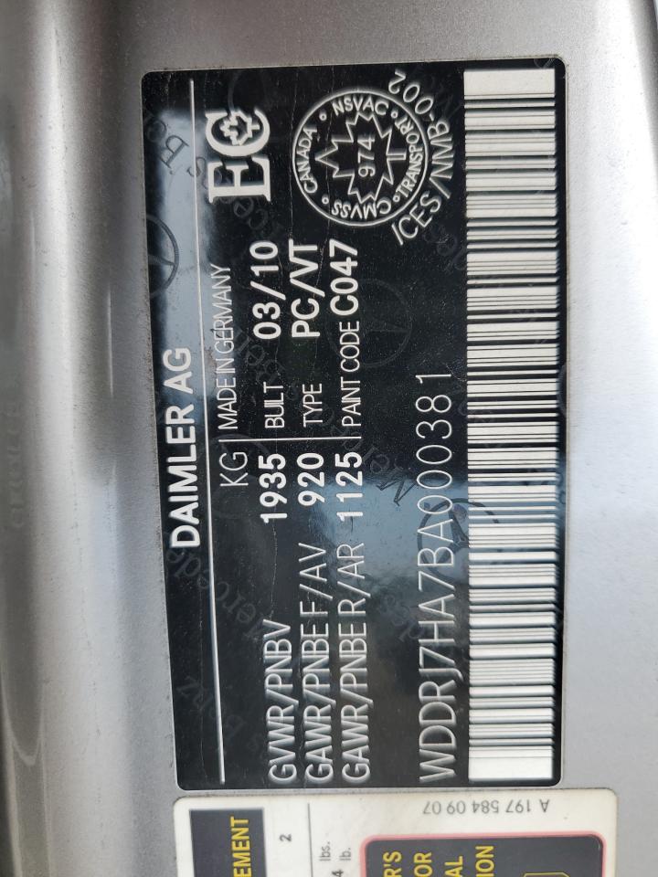 2011 Mercedes-Benz Sls Amg VIN: WDDRJ7HA7BA000381 Lot: 70575095