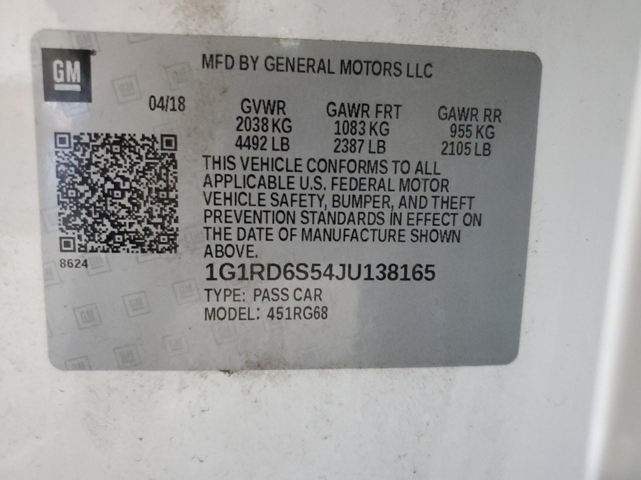 2018 Chevrolet Volt Premier VIN: 1G1RD6S54JU138165 Lot: 70882245
