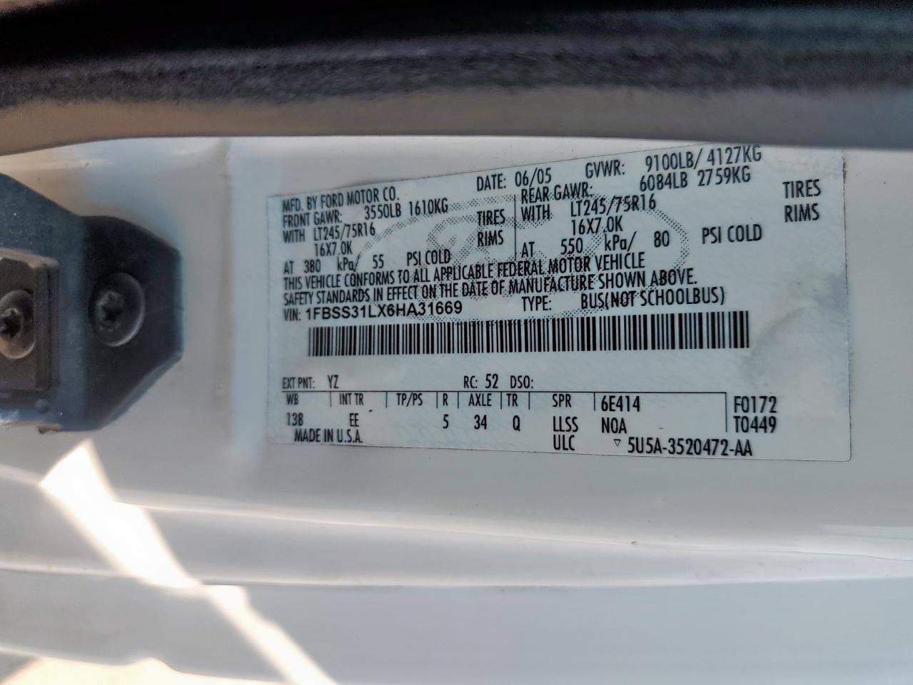 2006 Ford Econoline E350 Super Duty Wagon VIN: 1FBSS31LX6HA31669 Lot: 71680675