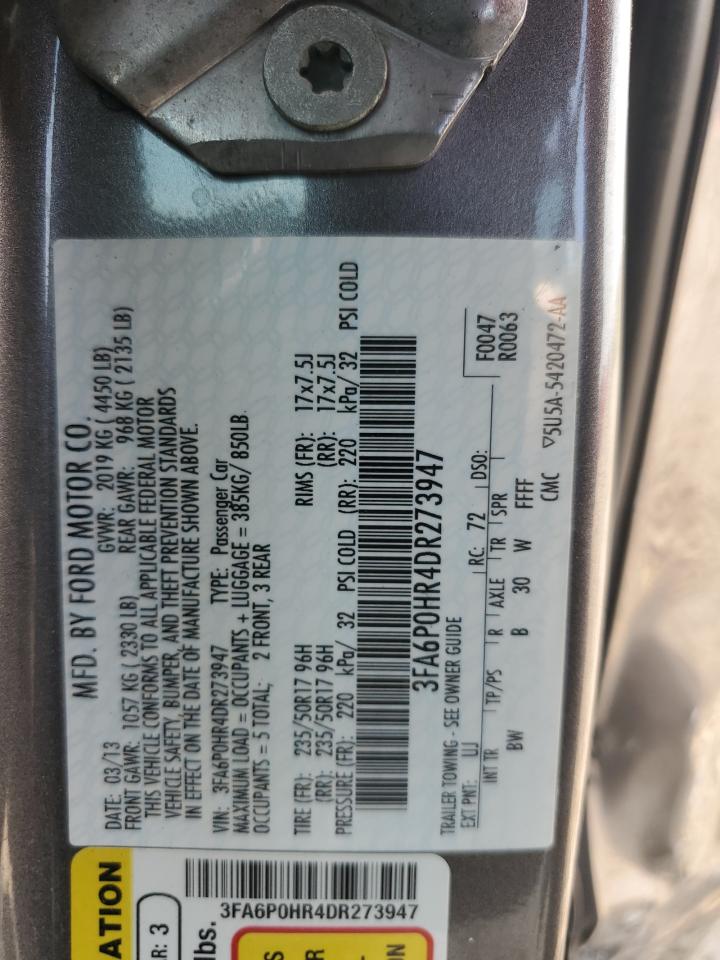 2013 Ford Fusion Se VIN: 3FA6P0HR4DR273947 Lot: 71914635