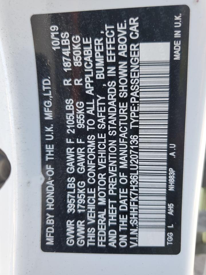 2020 Honda Civic Lx VIN: SHHFK7H36LU207136 Lot: 83977375