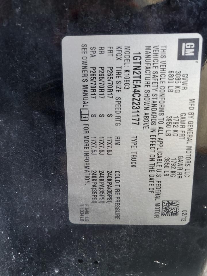 2012 GMC Sierra K1500 VIN: 1GTN2TEA4CZ231177 Lot: 84171115