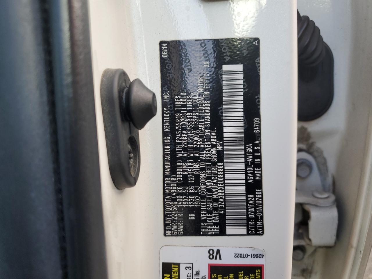 2014 Toyota Venza Le VIN: 4T3ZA3BBXEU088868 Lot: 97142885