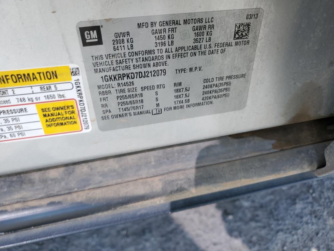 2013 GMC Acadia Sle VIN: 1GKKRPKD7DJ212079 Lot: 72075665