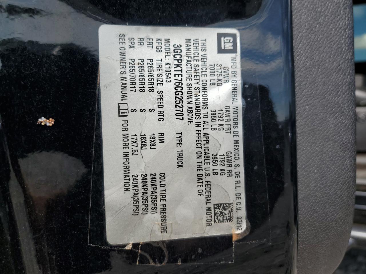 2012 Chevrolet Silverado K1500 Ltz VIN: 3GCPKTE76CG252707 Lot: 82032175